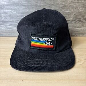 Vintage Weatherhead Hat Cap Snap Back Black Corduroy Patch Mens Made USA 80s